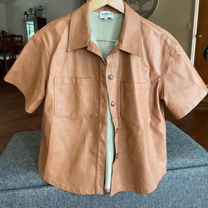 Brown faux leather short sleeve over shirt